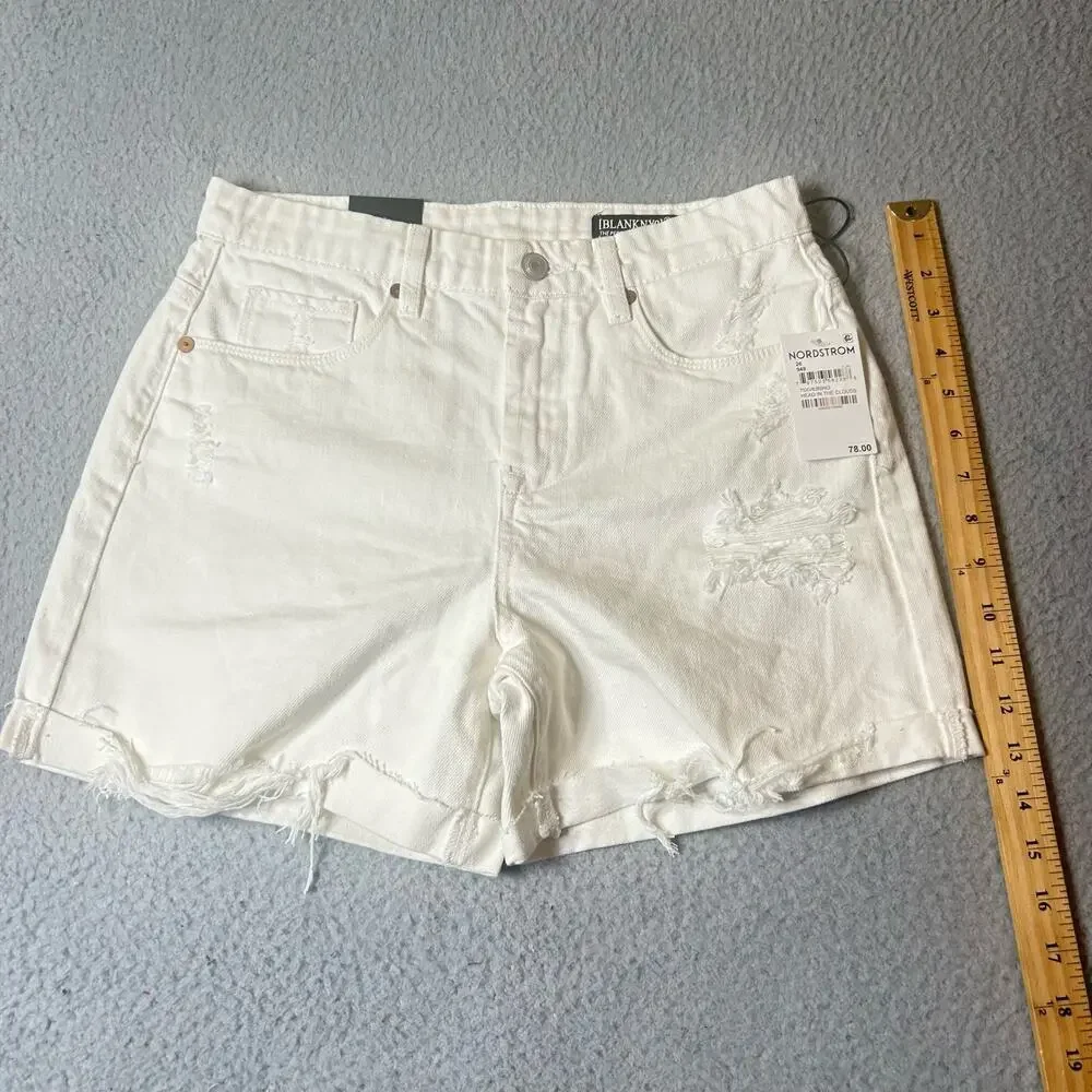 BLANKNYC Short Womens 26‎ Cream Denim The Perry In See You Again Distressed NEW